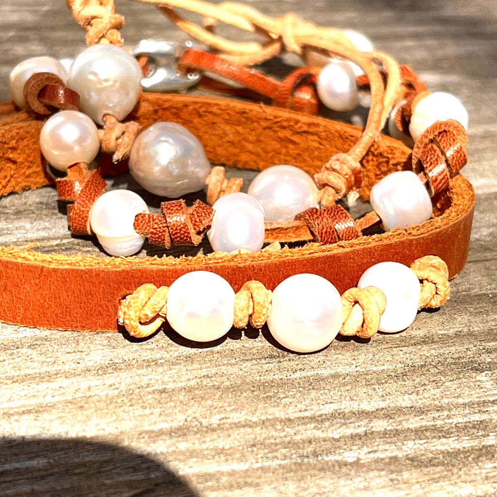 pearl and leather bracelets