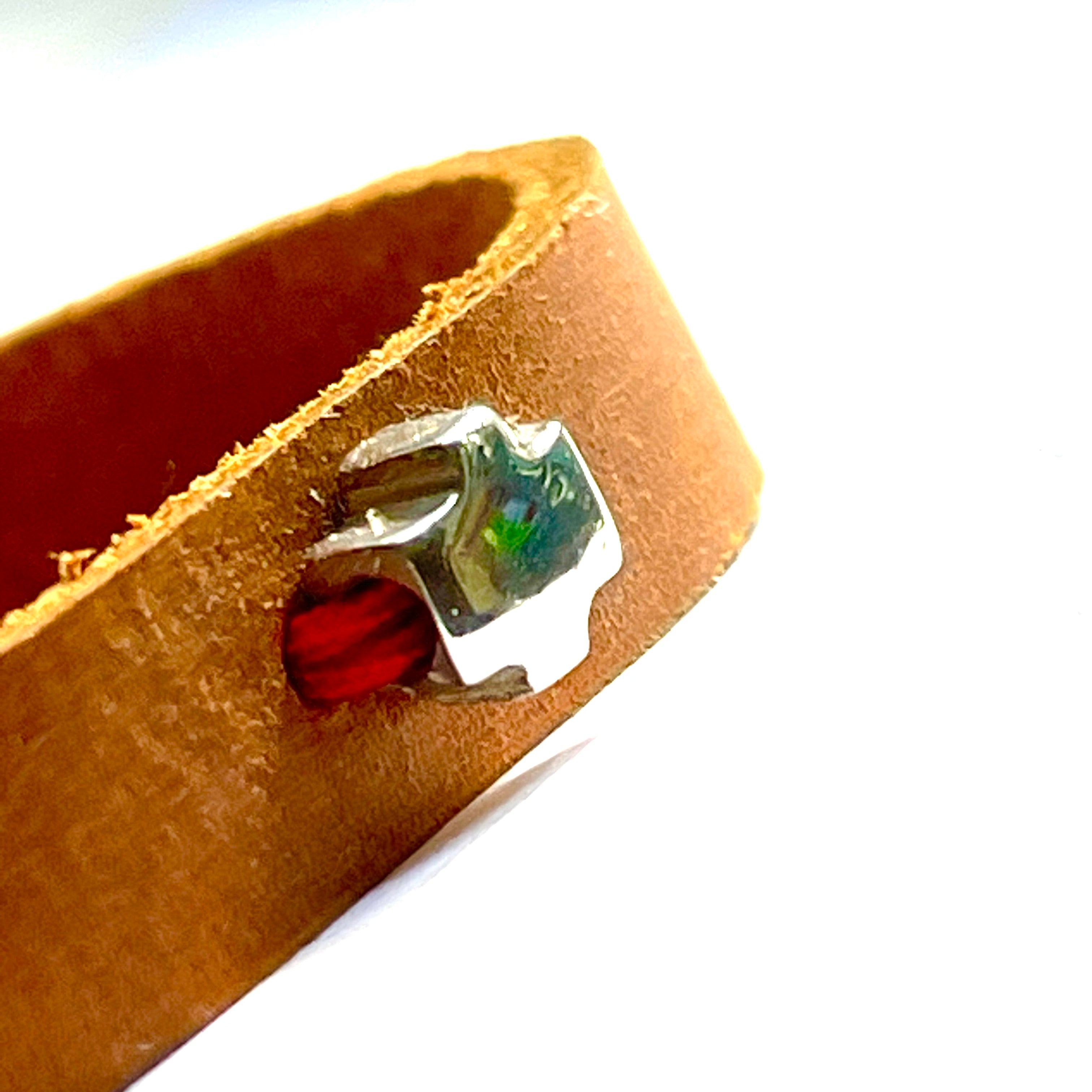 silver red stitching leather band bracelet