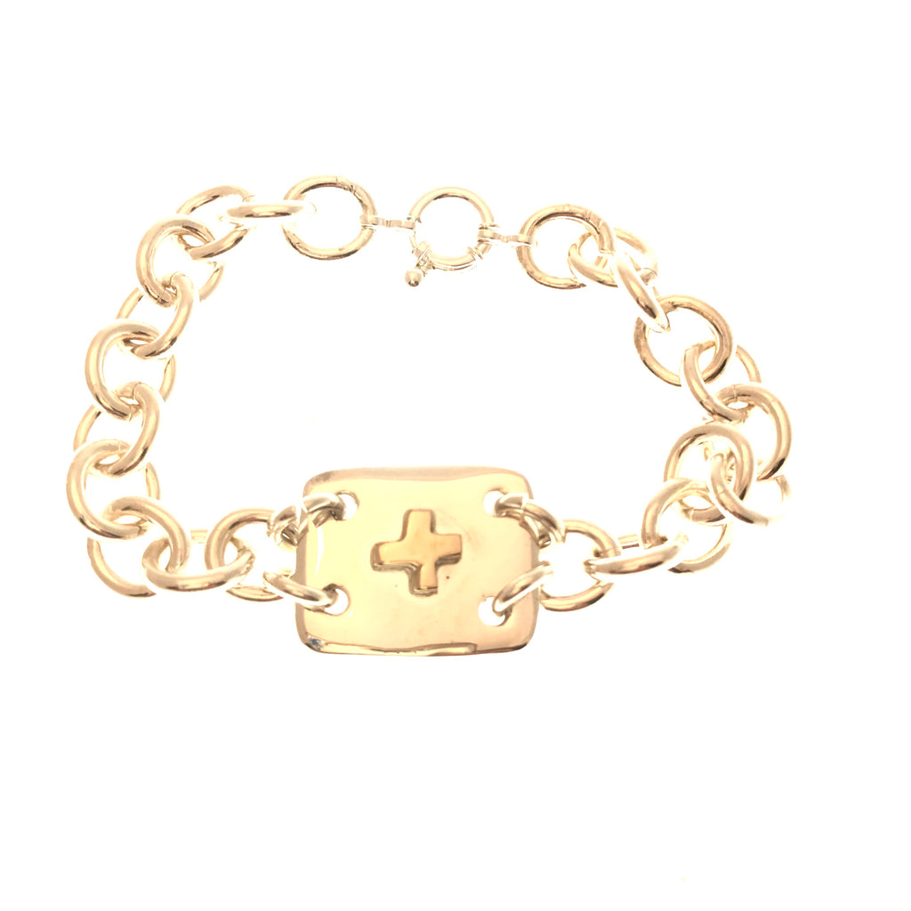 gold and silver ID bracelet